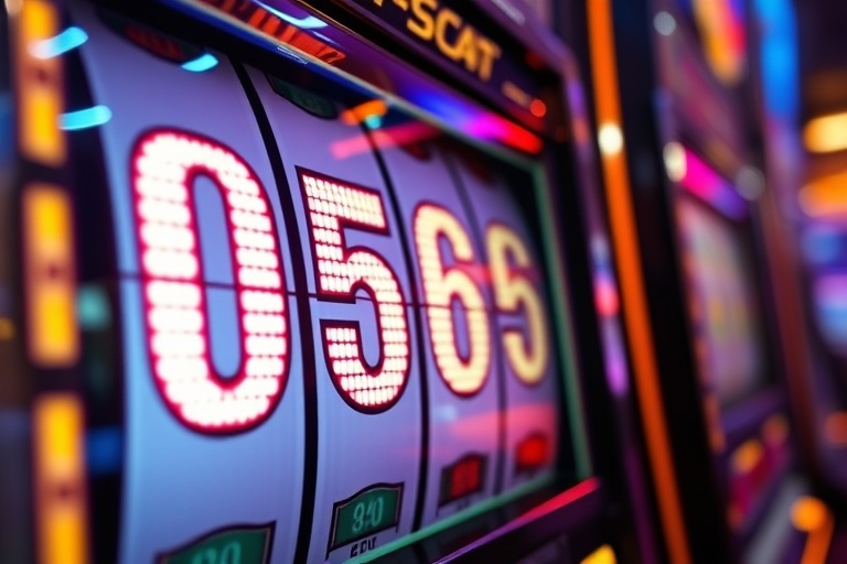 Close-up of a progressive jackpot meter climbing on a casino slot machine